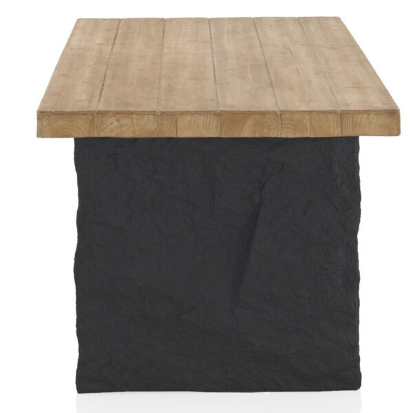 Mesa comedor madera y pizarra.