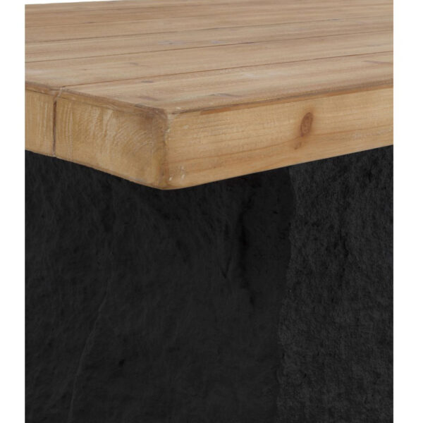 Mesa comedor madera y pizarra.